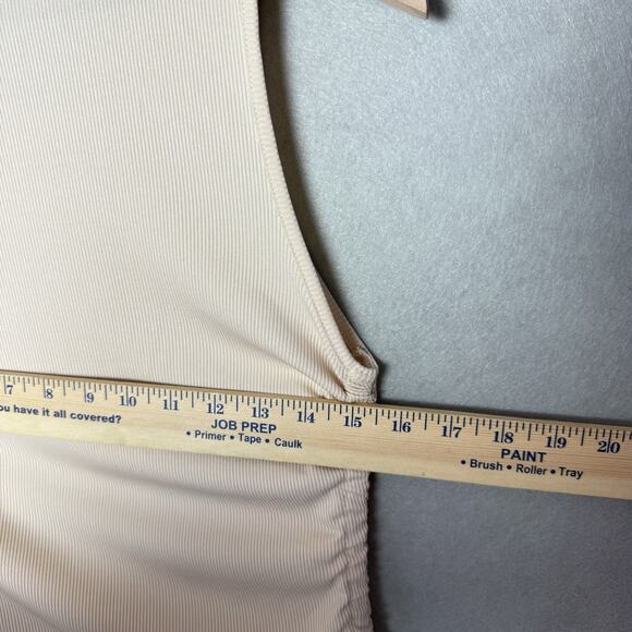 Romwe Beige Dress Sleeveless Adjustable String Ruched Sides Size M - Picture 8 of 9